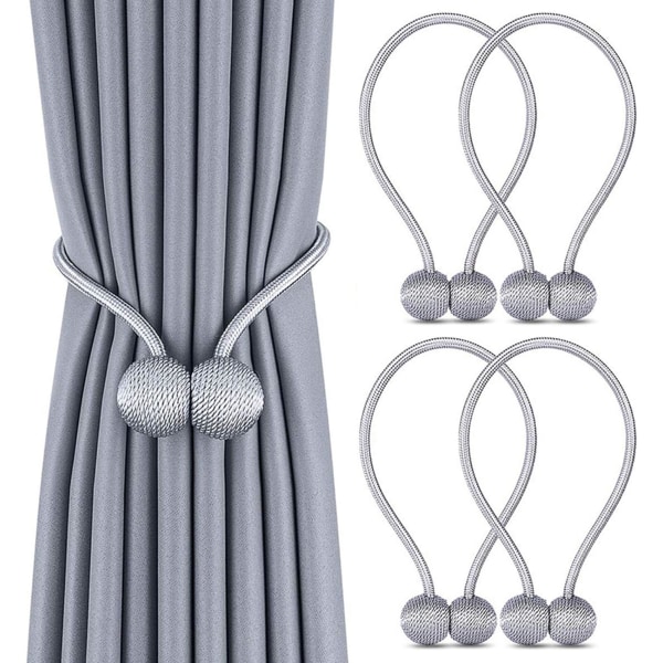 Set med 4 gardinfästen, magnetiska gardinfästen Magnetiska flätningsgardinfästen Spänne för hemmakontorsdekoration (grå)