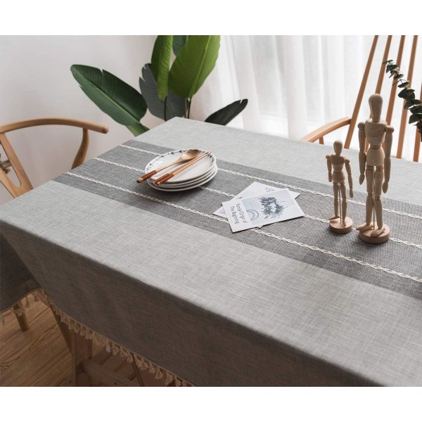 Robust duk av bomull och linne för rektangulära bord Duk med robust gallerbroderi. (140 x 180 cm, grå)