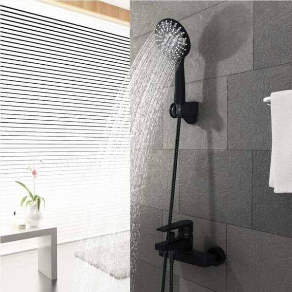 Duschblandare med handdusch Svart duschblandare Väggmonterad badkarsblandare med fäste och 150cm duschslang för badrum