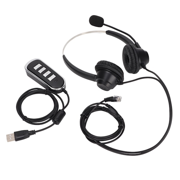 Telefon Headset Støjreduktion Binaural RJ9 Stik Ledningsført Business Hovedtelefon med Mikrofon USB Lydkort til Call Center