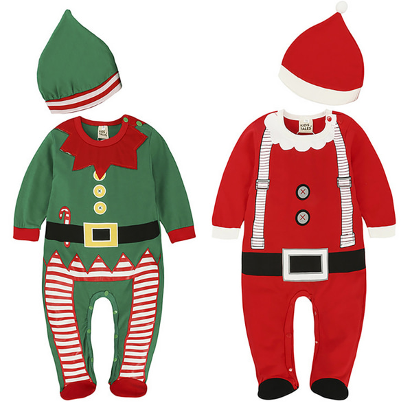 Christmas Boy Girl Kids Santa Elf Jumpsuit Romper Hat Xmas Outfit Set Red 80cm