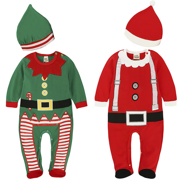 Christmas Boy Girl Kids Santa Elf Jumpsuit Romper Hat Xmas Outfit Set Red 90cm