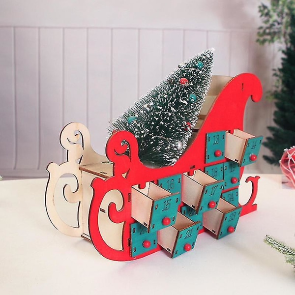 DIY Tre-Julekalender Skipform Countdown Craft Decor Gave til Voksne med 24 Tomme Bokser Red