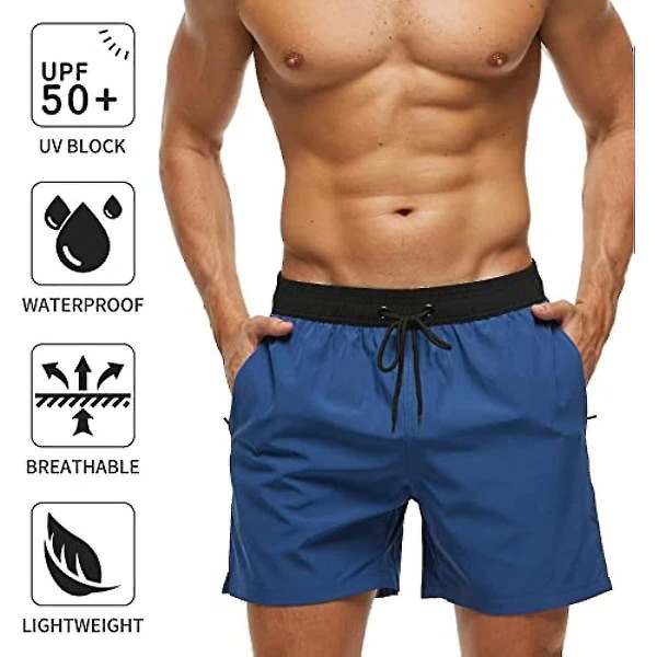 Badedrakt for menn med glidelås Vanntett Hurtigtørkende Svømmeshorts med justerbar snor - Svart Marineblå Black Navy Blue S