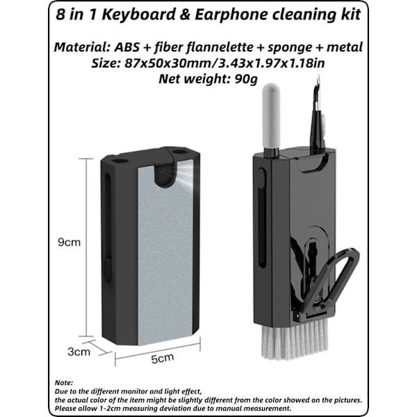 8 i 1 multifunktionel hovedtelefonrenser med Keycap Puller Svart