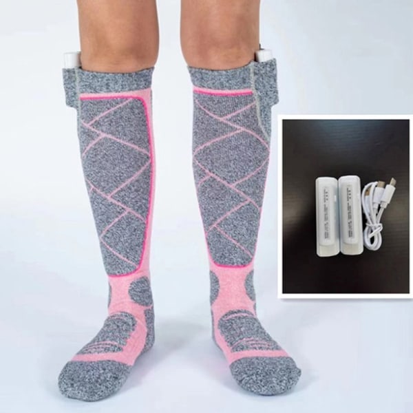 Fuld fodvarme sokker vinter USB opladning varme bomuldsstrømper pink