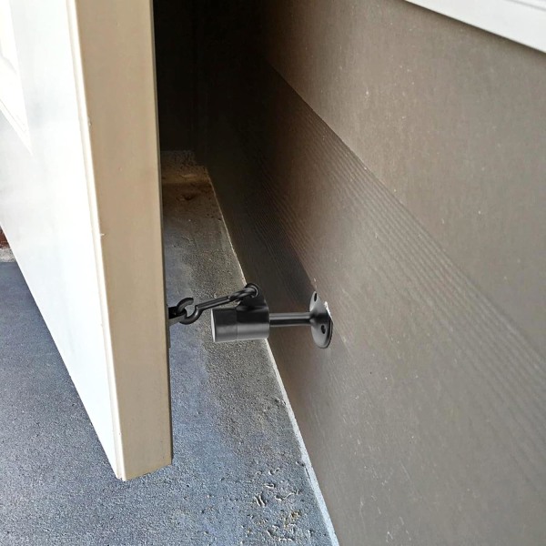 Modernt dörrstopp i rostfritt stål med gummibuffert, med krok