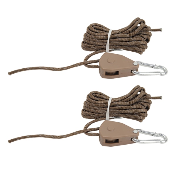 2 stk. 4m Camping Telt Justerbar Vind Snor Udendørs Telt Reb med Remsskive Canopy Hurtig Opsætning Camping Reb Khaki