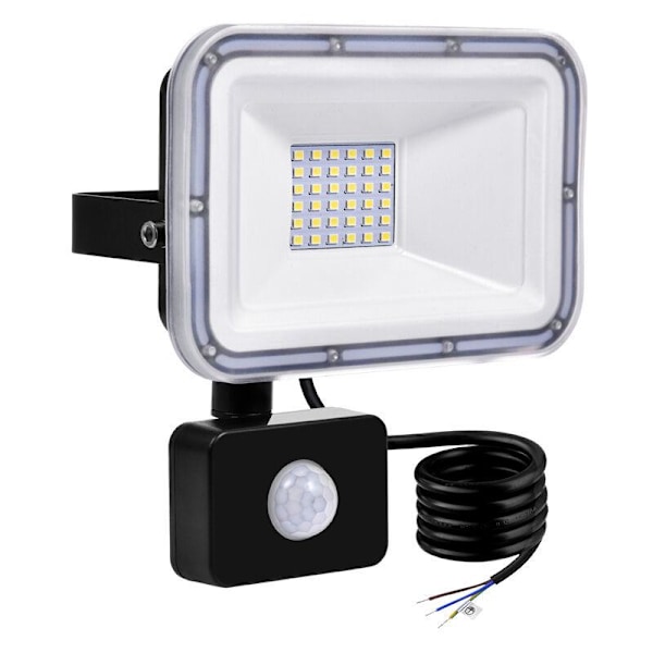 30W/Sort, 6500K Sensor, Køligt Hvidt Lys, Vandtæt Udendørs LED Sensor til Have Gård