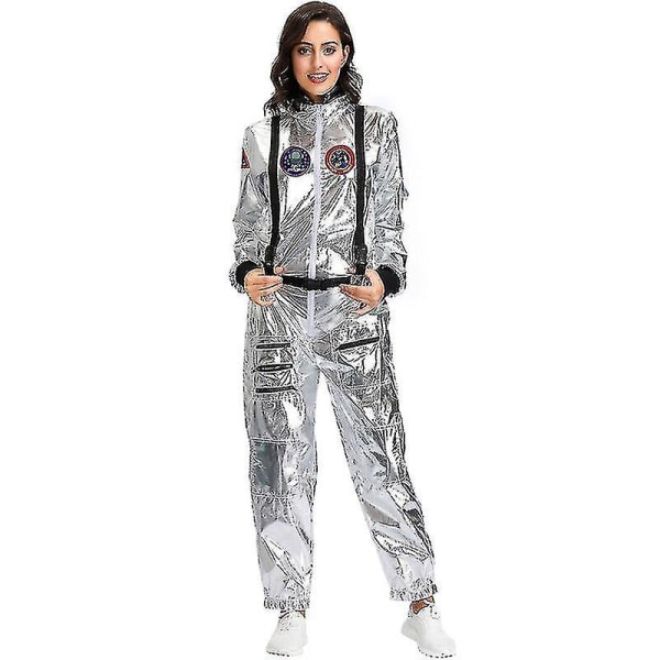 Par Astronaut Jumpsuit Uniform Karneval Halloween Cosplay Fest Rumdragt Rollespil Fancy Dress Up Women L