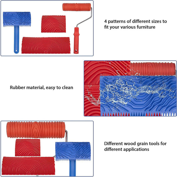 4st Grain Tool Imitation Wood Grain Paint Rollers, Wood Effect Creation