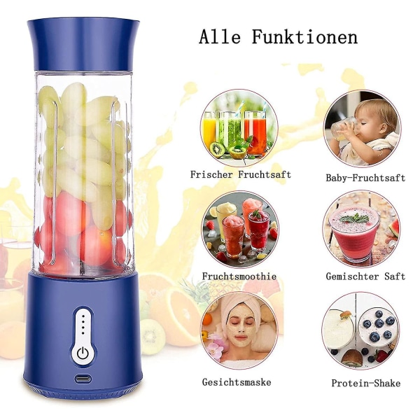 500 ml Kannettava Blender Smoothien ja Shakejen Tekemiseen | 4000 mAh 6-Teräinen USB-Latautuva Blender | Blender Urheilumatkoille ja Kuntosalille