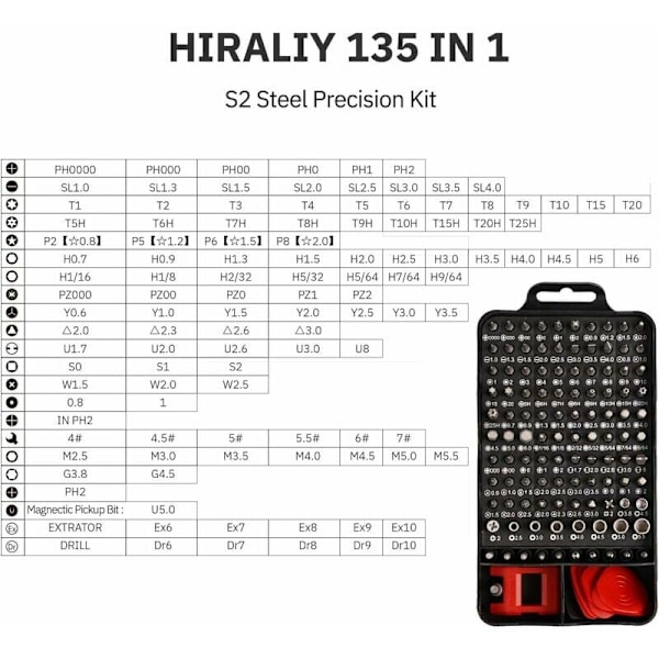 Presisjons Skrutrekker Kit Verktøy, Mini Reparasjonsverktøysett, S2 Stål Presisjons Skrutrekkersett for Mobiltelefoner, Laptop, Klokker, (135 i 1)