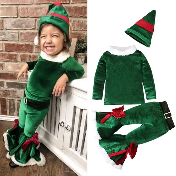 Julekostume Langærmet Bell Bottom Fløjlssæt Fest Grøn 100cm green 120cm