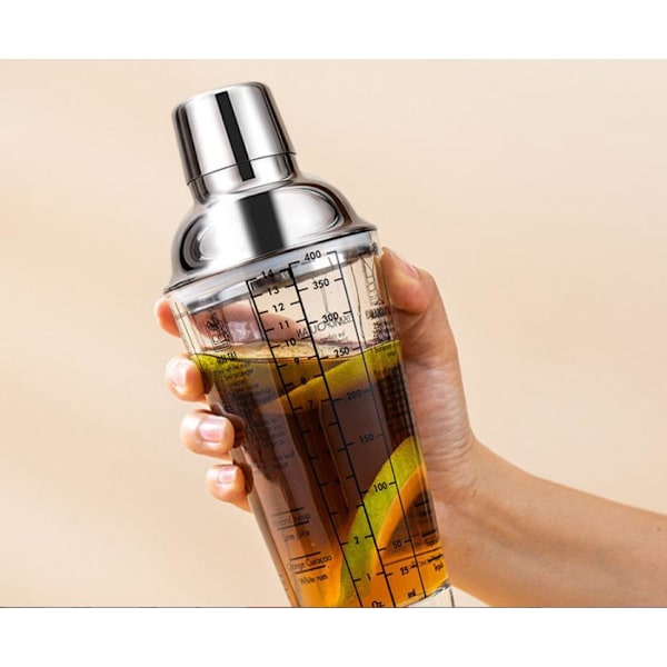 Rustfrit Stål Glas med Skala Bartender Glas Shaker Mælk Te Glas 450ML (Hvid),