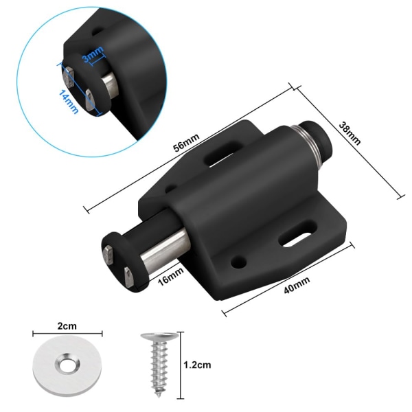 Paket om 10 Magnetic Push Dörröppnare Magnetic Hake Möbler Fjäder Hake Magnetisk Stängning Tryck för att öppna Magnet Push Hake för skåpdörrar (svart)
