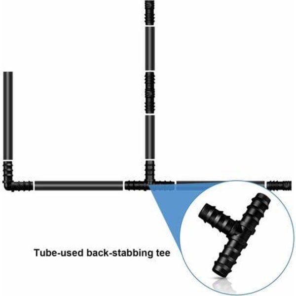 Rørforbindelser til 16 mm vandingssystem T-stykke, sort, 8 stk.