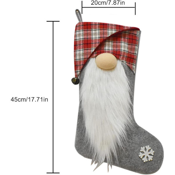 2st julstrumpa, 17,7x7,87tum Skäggpläd Rödgrå