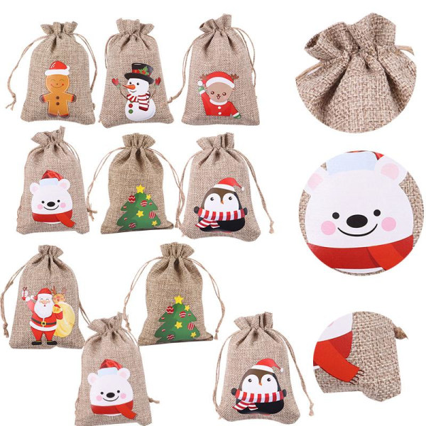 10 stk Trekkstrengpose Burlap Gavepose Party Godteriposer Little bear-10pcs
