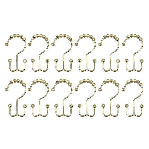12 stk Dobbel Rustfrie Dusjkroker Rustfrie Glide Dusjforhengringer Gold