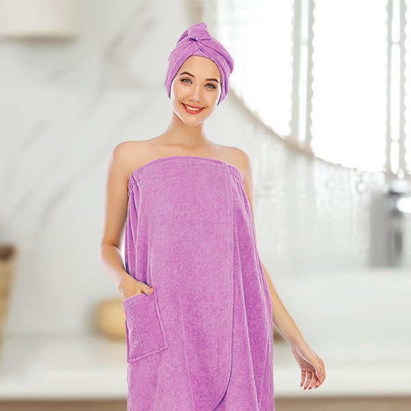 Kvinners badehåndkle for pa-dusj med hår turban, , Violet S