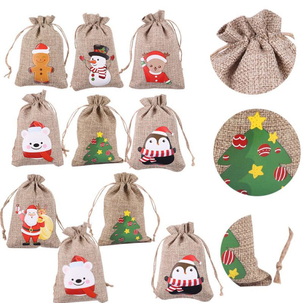 10 stk Trækkesnorpose Burlap Gavepose Party Godteposer Penguin-10pcs