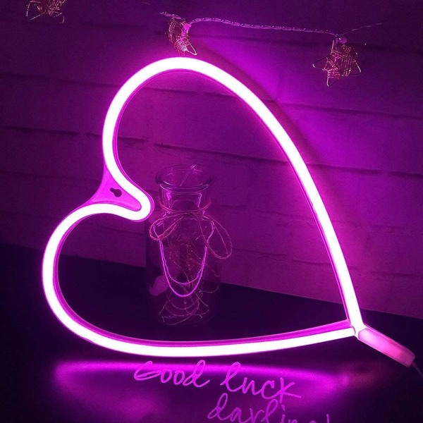 Rosa neon nattlys neonlys USB og batteridrevet hjerte neonskilt Vegglampe Beste gave til bryllupsfest Holiday Party Home [Energiklasse G]
