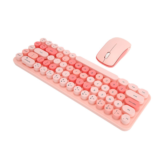 USB Tangentbord Mus 2.4G Trådlös 68 Tangenter Låg Förbrukning Retro Söt ABS Gaming Tangentbord Mus för PC Rosa Blandad Färg