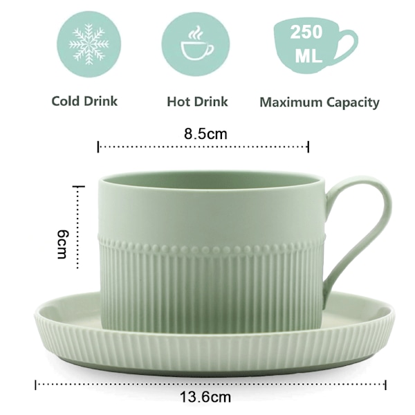 250 ml keramisk kaffekopp med fat, ensfarget tekopp og green