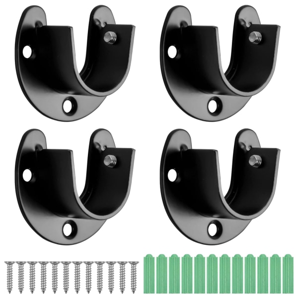 4 stk U-formet gardinstang, 25 mm gardinstang endebeslag, rustfri