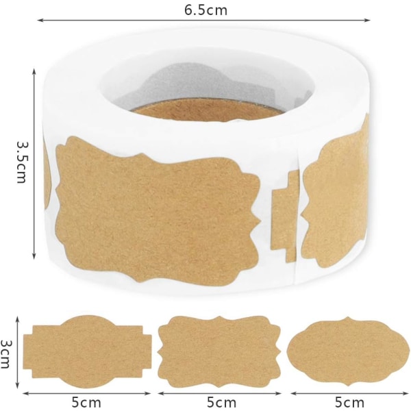 2 rullar Kraft Label Stickers, Självhäftande tomma Stickers