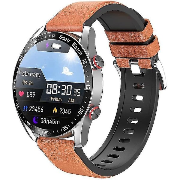 Icke-invasivt blodsockertest Smart Watch, Full Touch Health Tracker- watch med blodtryck, blodsyrespårning, sömnövervakning Orange leather