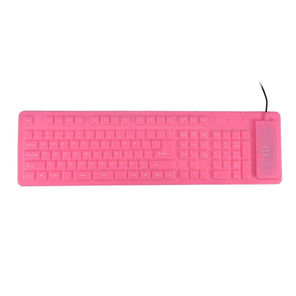 Tangentbord med 108 tangenter USB silikon flexibelt vikbart tangentbord vattentätt och dammtätt pink