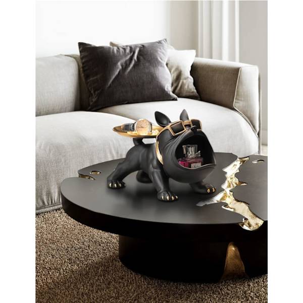 Fransk Bulldog Staty Ornament, Resin Nyckelskål för hallar Fransk Bulldog Skulptur Present Dekorativa hemtillbehör (svart)
