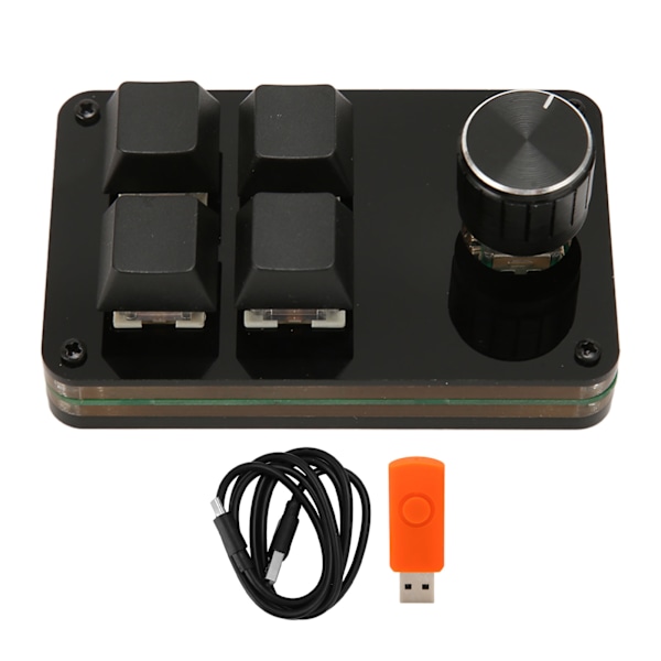 Mini 4-knapps tangentbord med ratt, anpassningsbart makroprogram, hot-swappable tangentbord, separat kabel, mekaniskt tangentbord med blå brytare