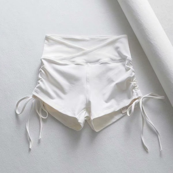 Kvinnors hög midja justerbar Yoga Scrunch Shorts Rumplyft Ruched Workout nude nude l