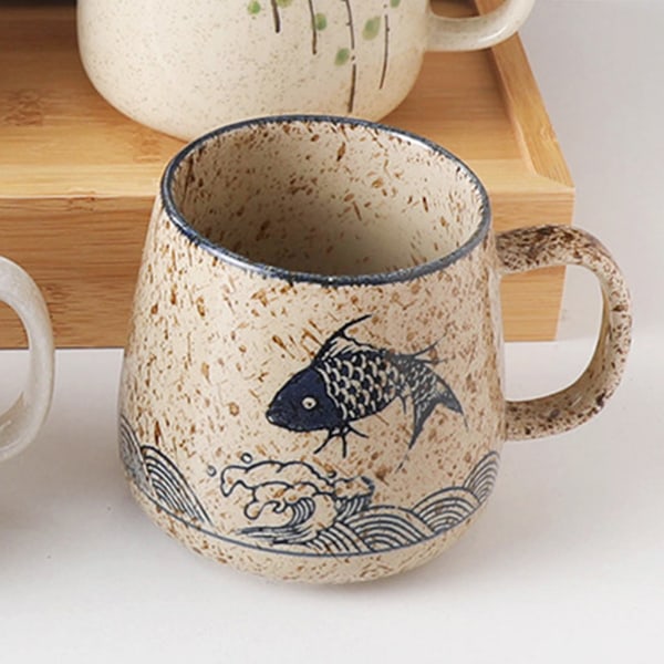 Krus keramisk melkekopp med lokk og skje, cappuccino kopp grov