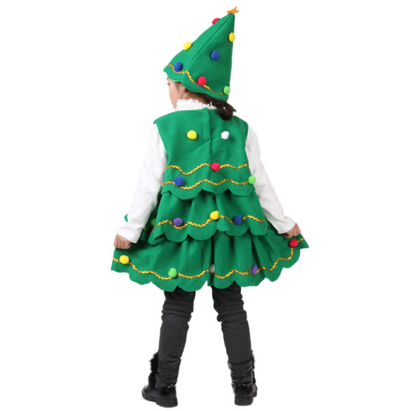 Kid Christmas Tree Costume ärmlös klänning + hatt Xmas outfit 110cm