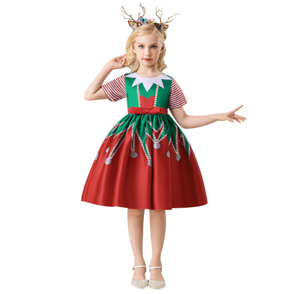 Prinsessa tyttöjen mekko joulun syntymäpäiväjuhliin green red 140