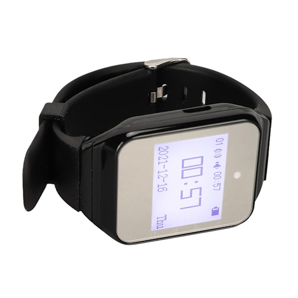 Ur-personsøger LCD Kalender Display Én Knap Alarm Vibration Trådløst Kaldesystem til Catering Fabrikker EU Stik Sort