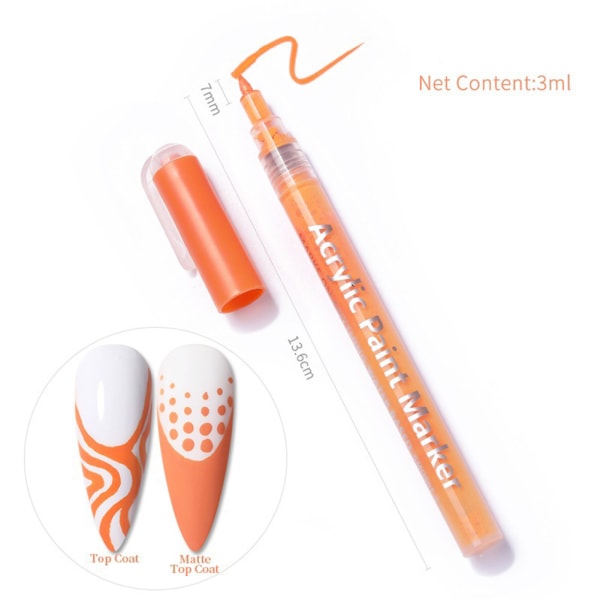 Nail Art Pen Akryl Negle Pen Neglemaling, DIY Nail Art Pen Hvid Orange