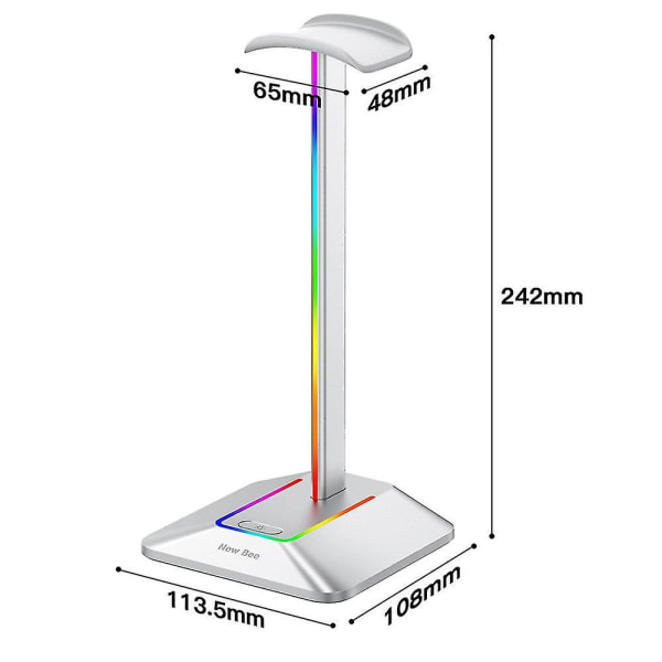 Hodetelefonstativ, RGB Hvit Hodetelefonholder med 3-ports USB Hub Gamer Headsetstativ med bakgrunnsbelyst surroundlyd