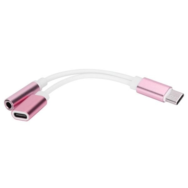 2-i-1 TypeC til 3,5 mm Aux Audio Ladekabel Adapter Hodetelefon Splitter Kobling (Rosa)