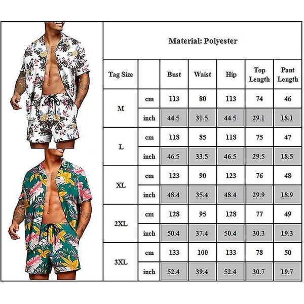 Hawaii blomstrete skjorter for menn Shortssett Sommer Strandferie Avslappet Korte ermer Topper + Shorts Antrekk B 3XL