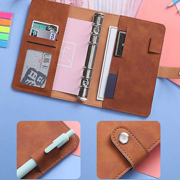 A6 Pärm Budget Pu Läder Planner Fickor Kontantkuvert Organizer System med genomskinlig dragkedja Expense Sheets Notebook