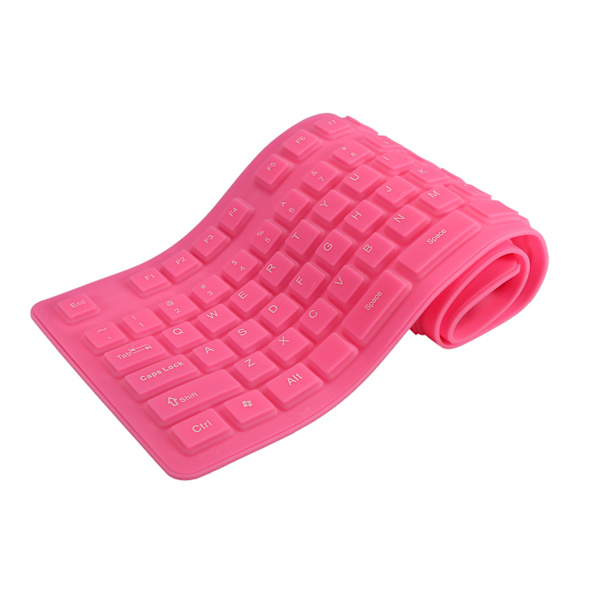 Tastatur med 108 taster USB silikon fleksibelt sammenleggbart tastatur vanntett og støvtett pink