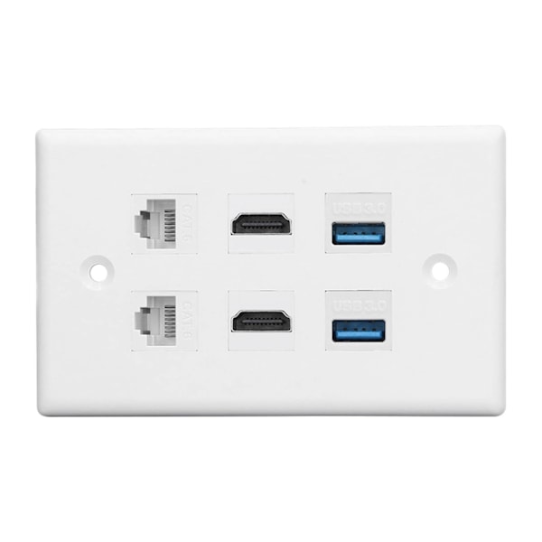 6-ports väggplatta 2xHD Multimedia Interface 2xCat6 2xUSB3.0 RJ45 Ethernet väggplatta för HDTV-projektor dator
