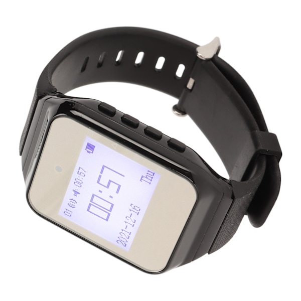 Ur-personsøger LCD Kalender Display Én Knap Alarm Vibration Trådløst Kaldesystem til Catering Fabrikker EU Stik Sort