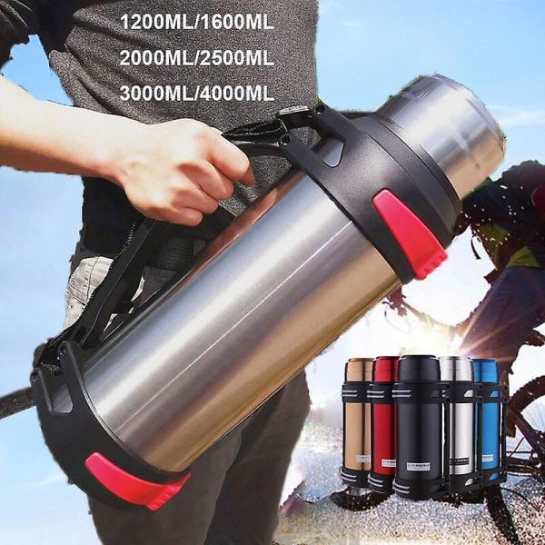 1200-4000 ml suuri termospullo Vakuumipullot Ruostumaton teräs Hydroisolaatio lämpökuppi hihnalla 48 tunnin eristys - Vakuumipullot & Termospullot 1 PCS Black 2000ML