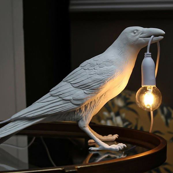 Fuglelampe Resin Crow Led-lys Soverom Vegglampe Bord Stue Kunstdekorasjon (hvit#1)